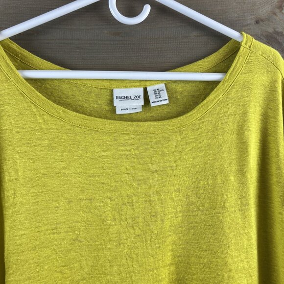 Rachel Zoe Womens Shirt Cap Sleeve Round Neck Linen Mustard Yellow Size XL - Picture 2 of 6